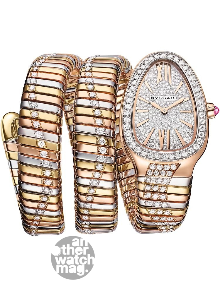BVLGARI SERPENTI INFINITI三金鑲鑽雙圈珠寶腕錶